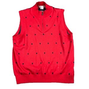 MARTIN Men’s XL Red Diamond Merino Wool Sweater Vest Lined Golf Classic